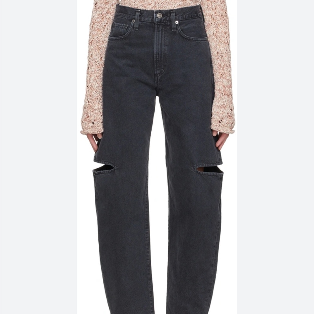 Agolde Sanna Slice Barrel Jeans 25 in charcoal black Nero color